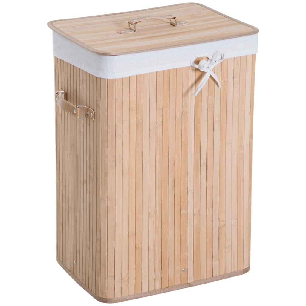 EasyComfort Cesto Portabiancheria in Bambù con Coperchio, Cestino per Biancheria con Sacco in Tessuto Rimovibile, 40x30x60cm, Naturale