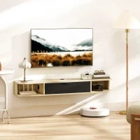 Mobile TV sospeso 120 cm, per televisori fino a 127 cm, cassetto ribaltabile 2 ripiani 120x24x16cm Nero