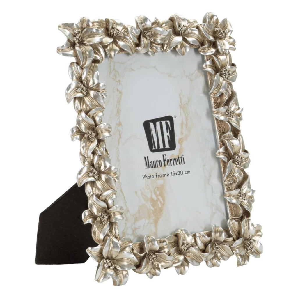 Cornice portafoto Glamour con rilievi floreali argento anticato