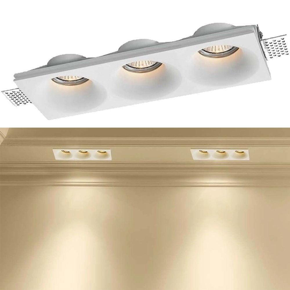Trade Shop - Porta Faretto In Gesso A Scomparsa 3 Led Fori Da Incasso Soffitto Verniciabile -