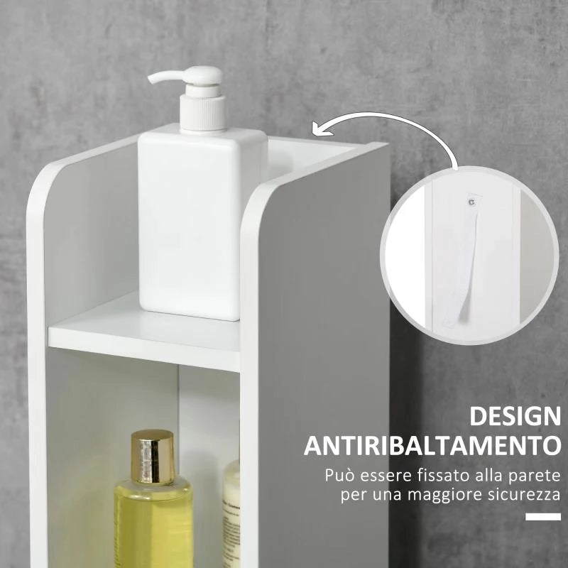 COLONNA BAGNO CON 3 MENSOLE E 3 ARMADIETTI, IN LEGNO, 15X17X120 CM, BIANCO E NERO