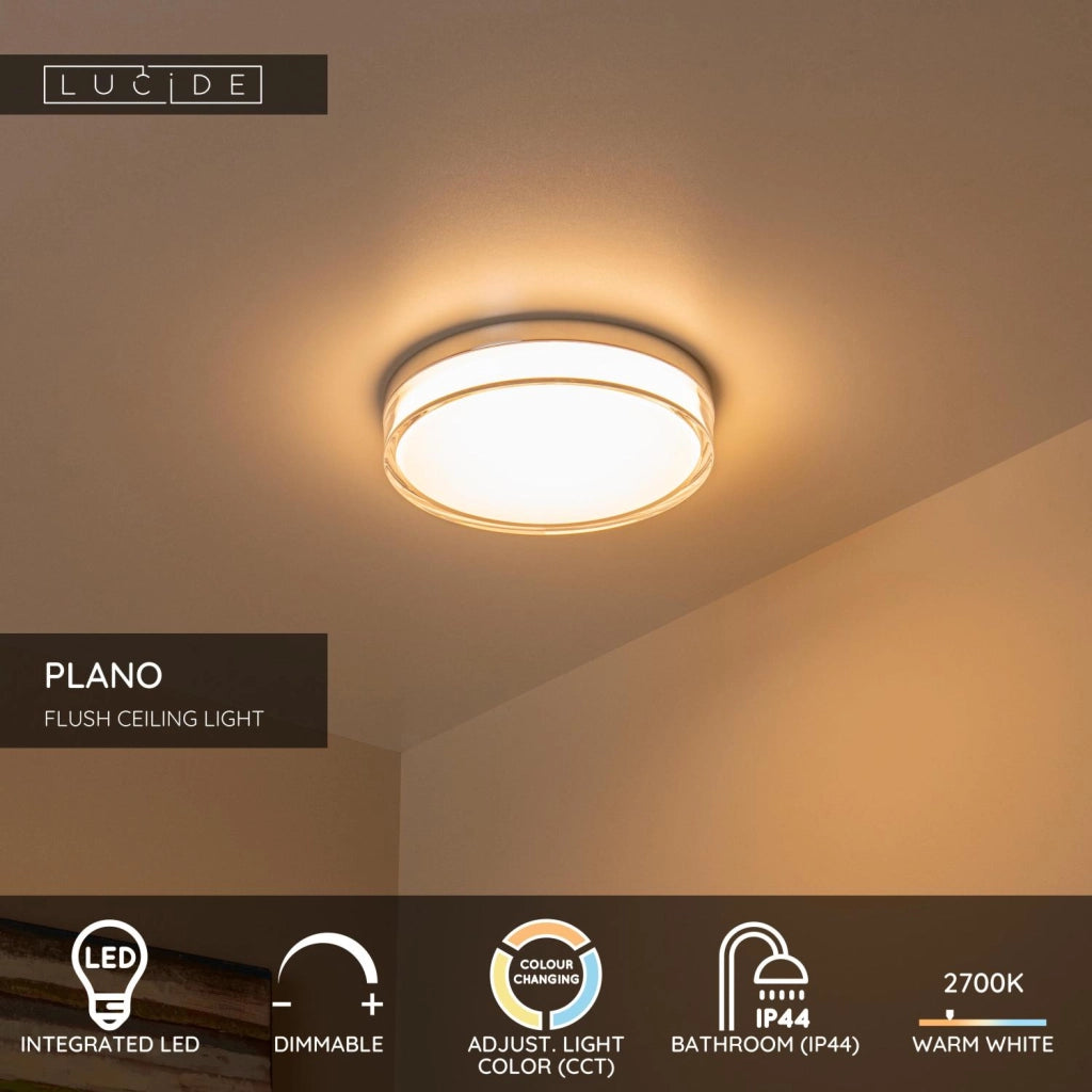 Plafoniera LED tonda argento IP44 Lucide PLANO 16W