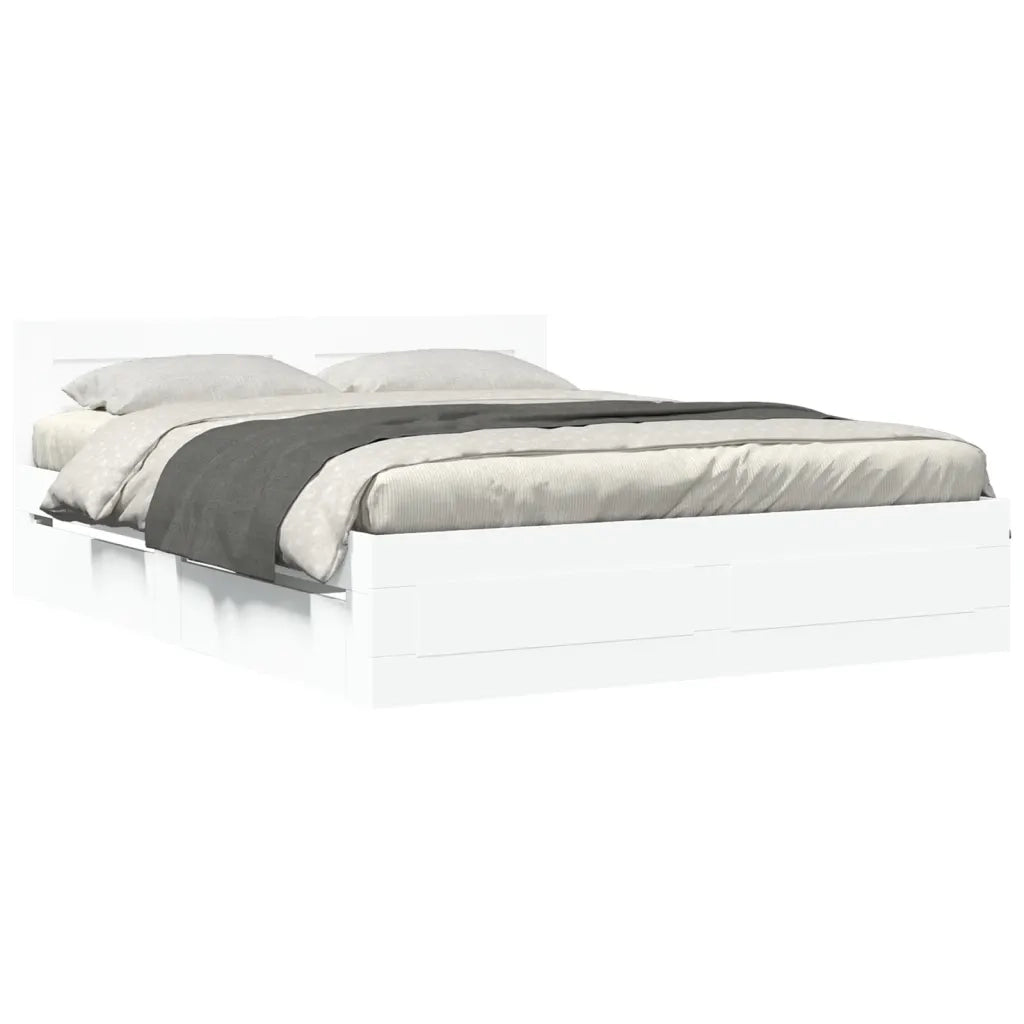 Letto matrimoniale | Letto per adulti | Giroletto con Testiera Bianco 150x200 cm in Legno Multistrato