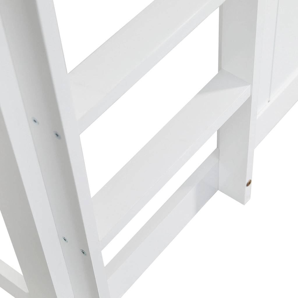 Letto a castello 90x200 cm con scale; sponde e finestre in legno e MDF bianco e grigio