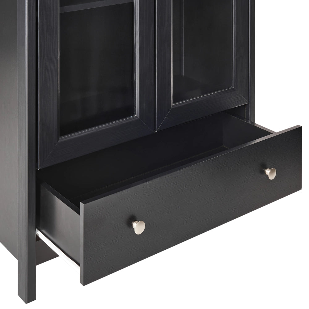 Mobile decorativo in legno massiccio nero con cassetto espositivo in vetro Classico scandinavo a bordo alto Sala da pranzo Soggiorno