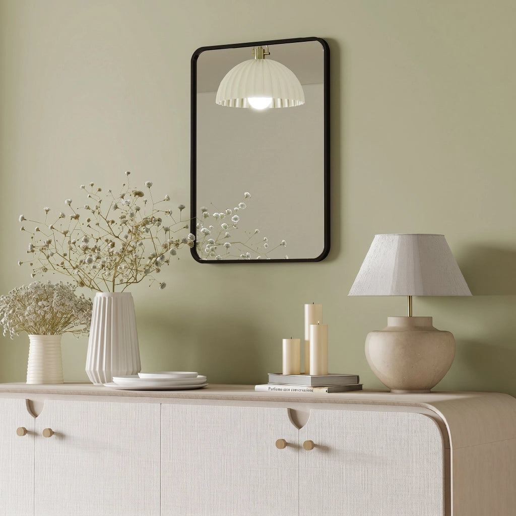 Specchio Bagno con Cornice in Metallo e Gancio, 50x2.5x70 cm, Nero