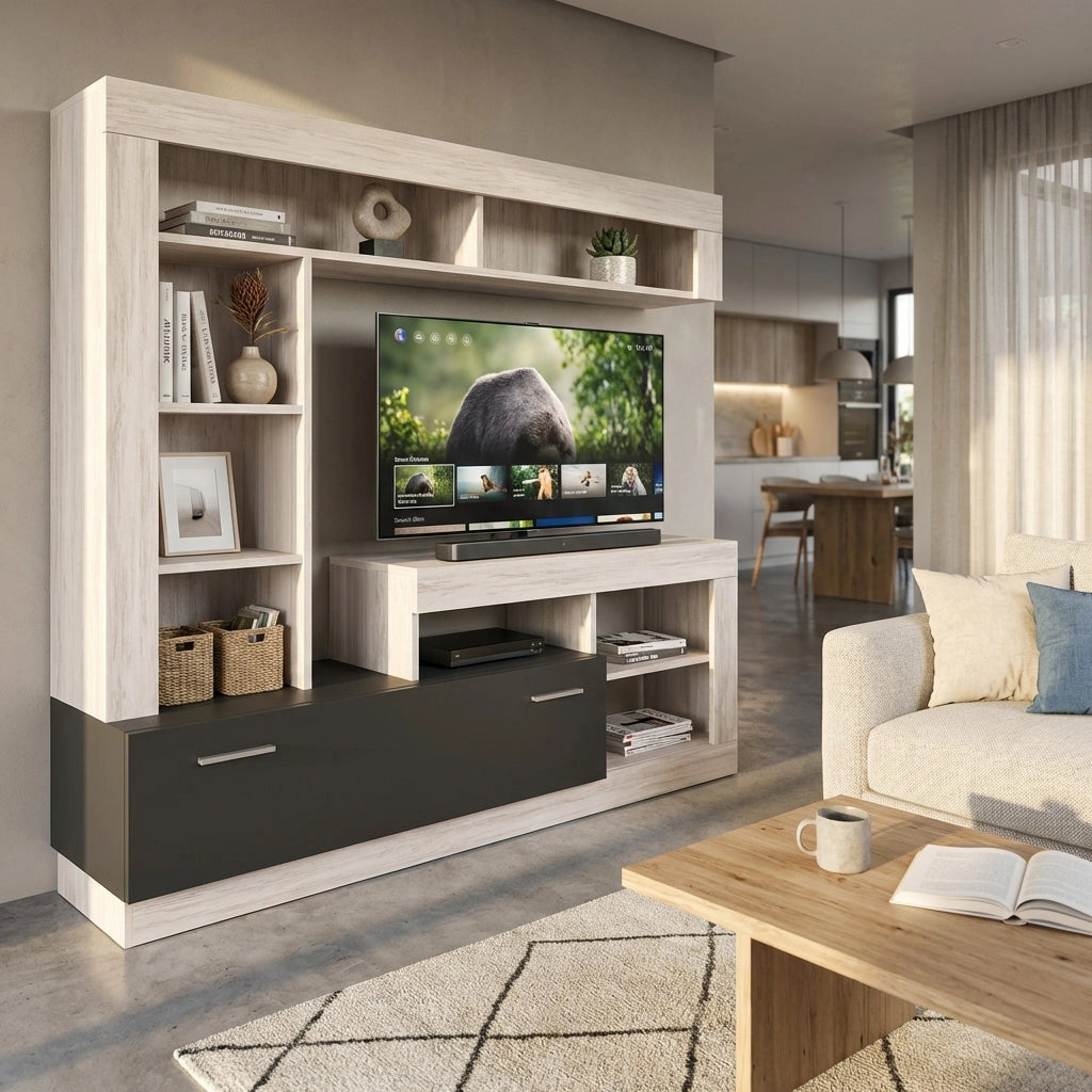 Parete Attrezzata per Soggiorno in Legno Composito cm 185x40x170 - GABE