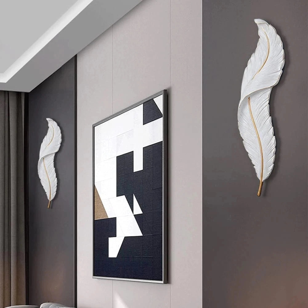 Trade Shop - Applique Led Lampada Muro 12w Cct 3 Tonalità Luce Design Piuma Bianca Oro Resina Aq24-b3c -