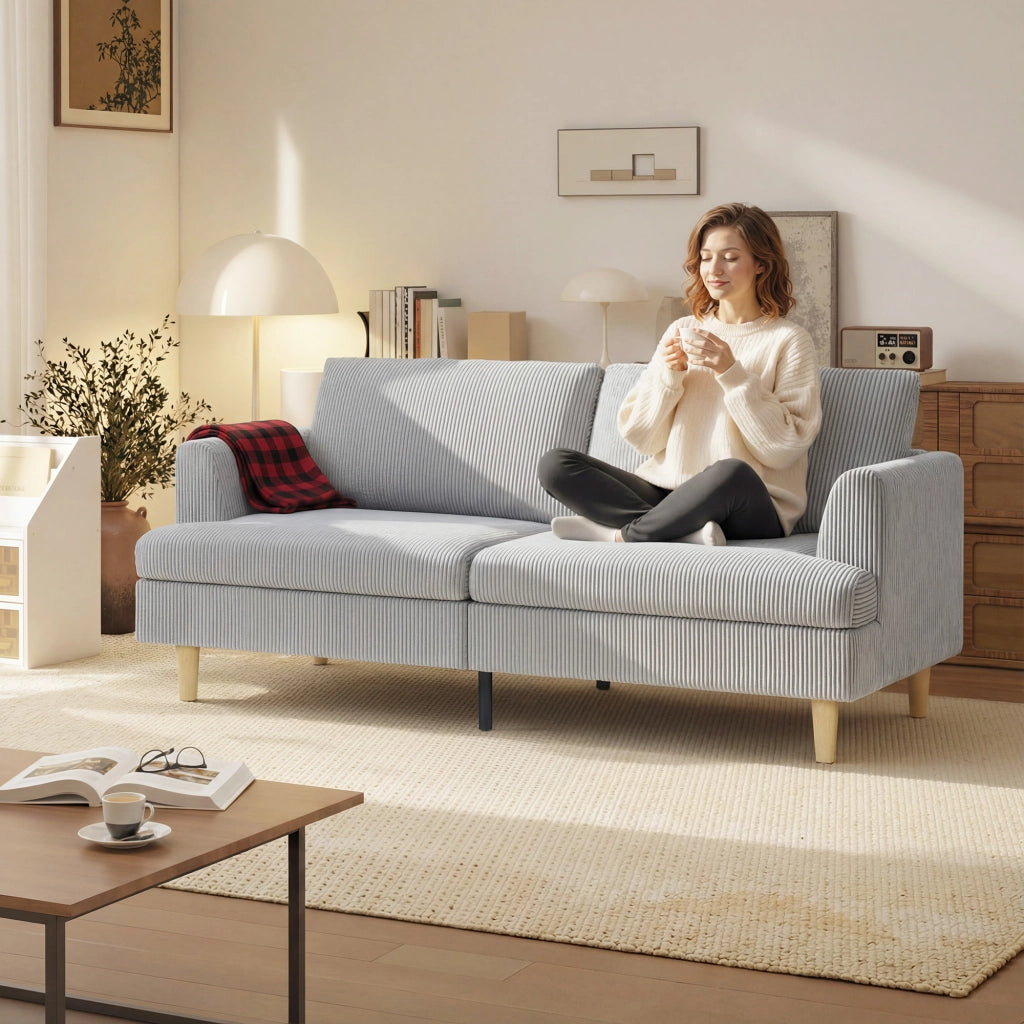 Divano 3 posti con braccioli ¨C zephmum ¨C Tessuto grigio chiaro