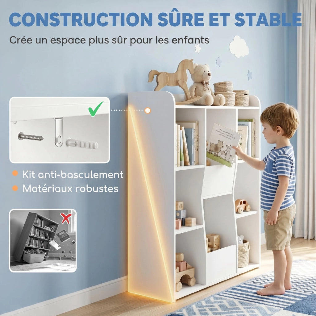 Libreria bambini 8 compartimenti legno bianco con ripiani ¨C Xylo ¨C 104x29x101,5 cm