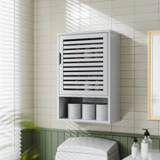 Cassa Porta per Bagno a Parete con Porta - Risparmio Spazio in Bambù - Bianco - Appeso