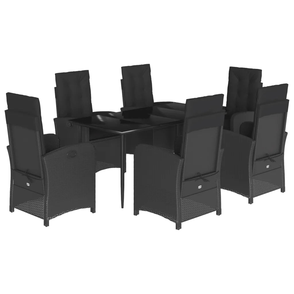 Set da Pranzo da Giardino 7 pz Nero con Cuscini in Polyrattan 3212315