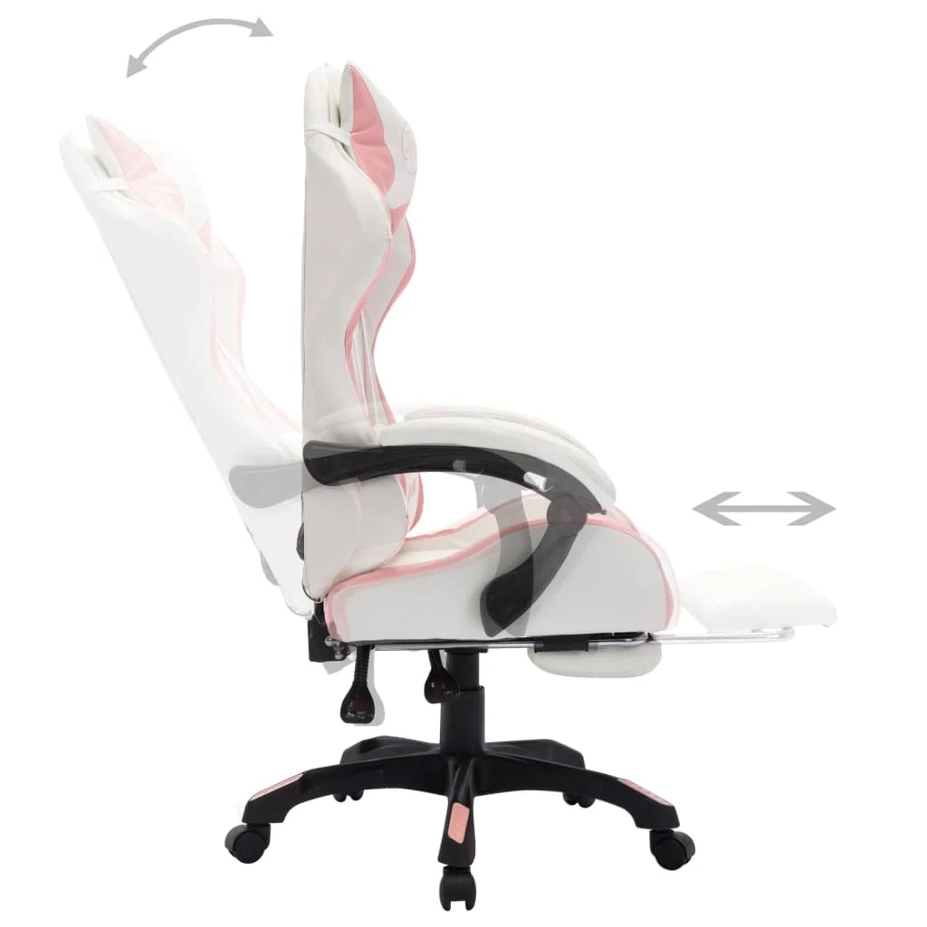 Sedia girevole da ufficio/studio per computer e videogiochi con illuminazione LED RGB rosa e similpelle rosa 02_0024211