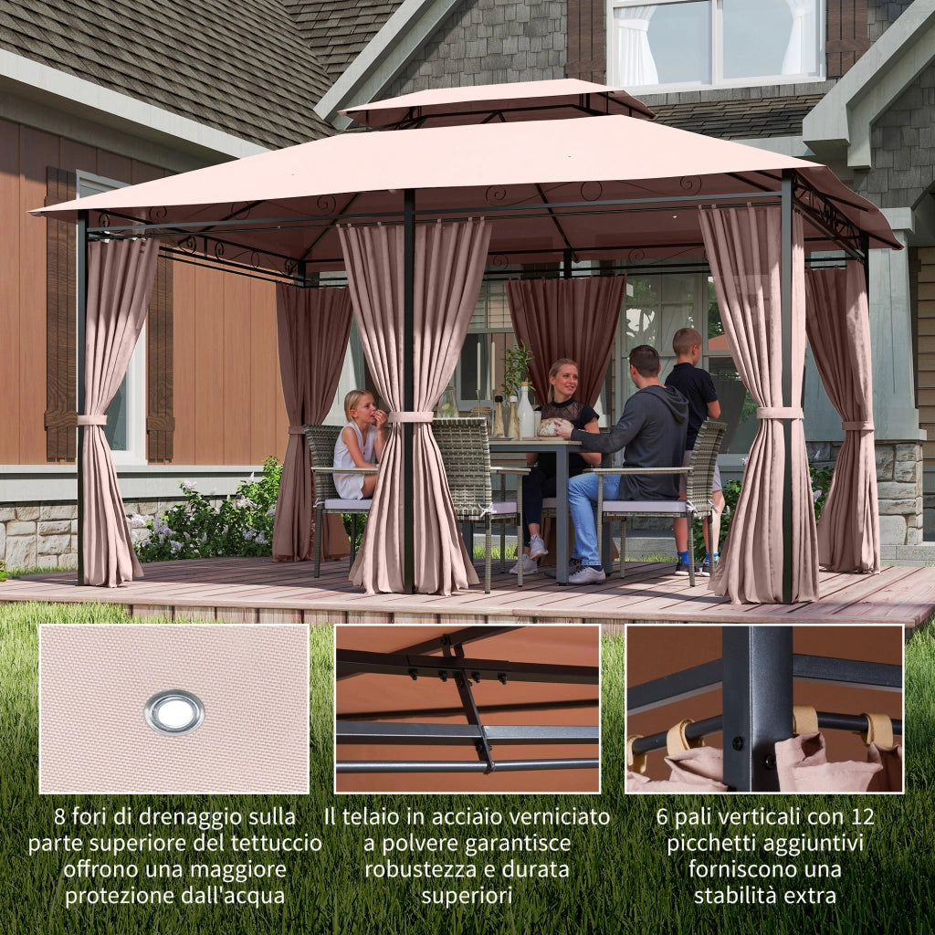 Gazebo da Giardino 4x3m ¨C Zephmum ¨C Acciaio, Poliestere, Color Cachi