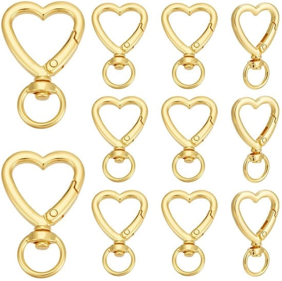 15 pezzi di chiusura a giro per sacchi e portachiavi a forma di cuore dorato