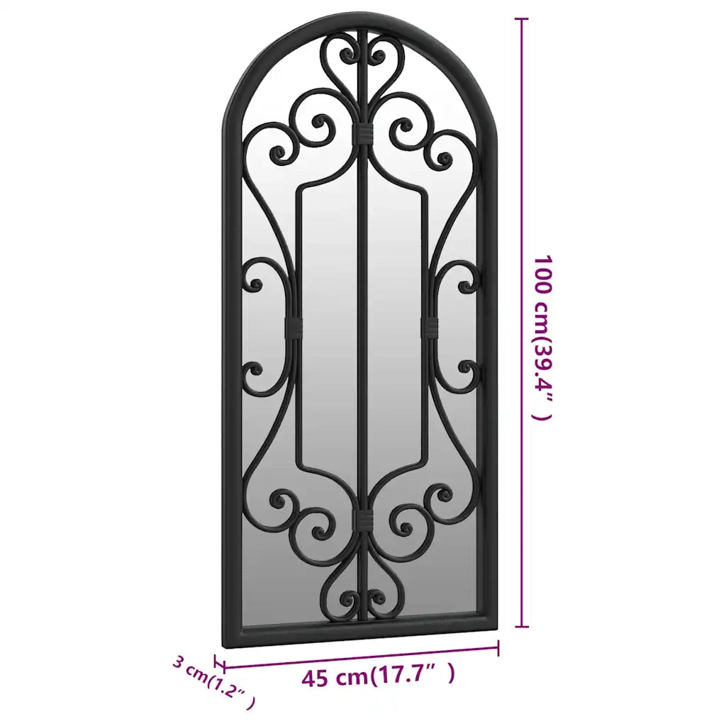 Specchio da Giardino-Specchio Decorativo-Specchio Esterno Nero 100x45 cm in Ferro per Uso Esterno 635795
