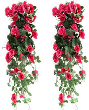 Due pezzi di fiori artificiali in vaso da parete da 90 cm, fiori artificiali in vaso da parete, fiori da parete, fiori artificiali, fiori da parete per esterni, fiori da parete per interni, fiori da parete per muri, fiori da parete rossi
