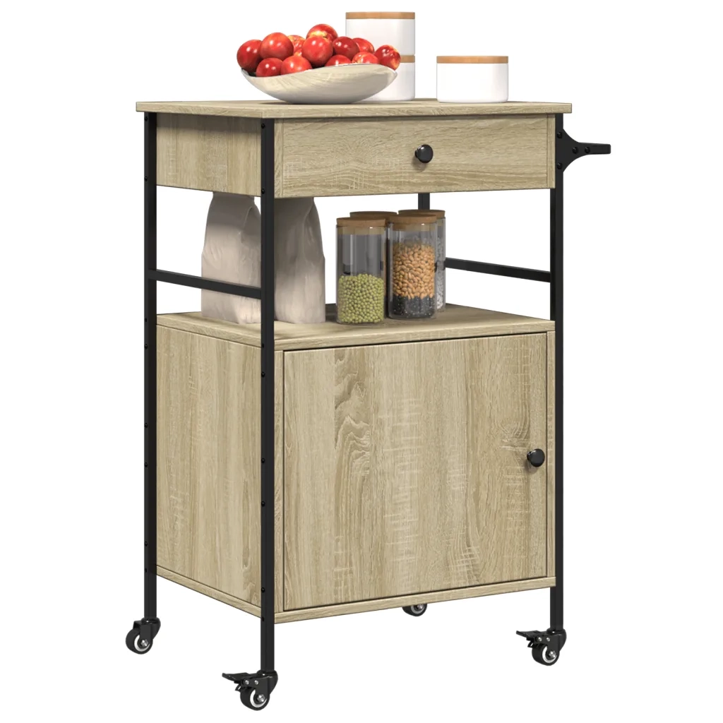 Carrello da Cucina-Scaffale per Cucina Rovere Sonoma 56x43x89,5cm Legno Multistrato