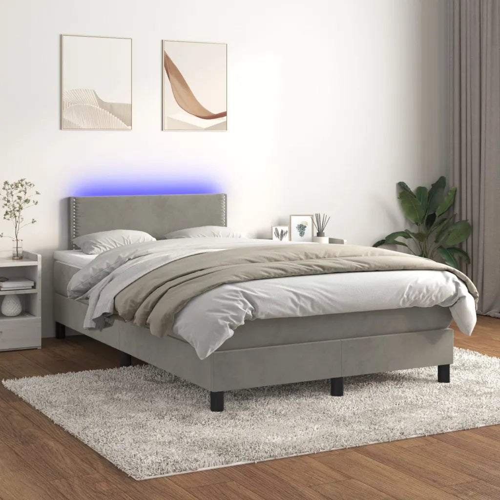 Letto a Molle con Materasso e LED Grigio Chiaro 120x200 cm Velluto 3134333