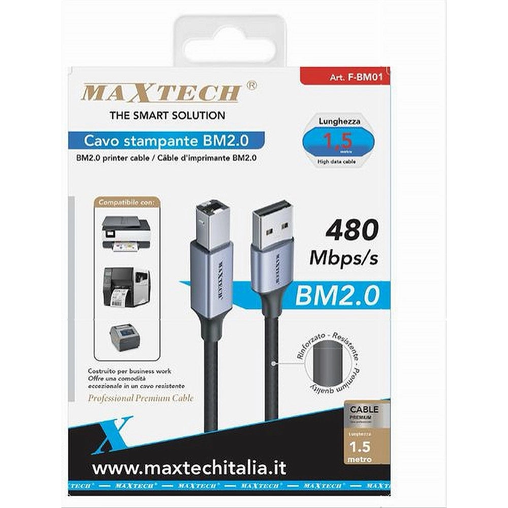 Trade Shop - Cavo Usb Bm2.0 Maschio 480mbps 1.5mt Compatibile Stampante Etichettatrice F-bm01 -