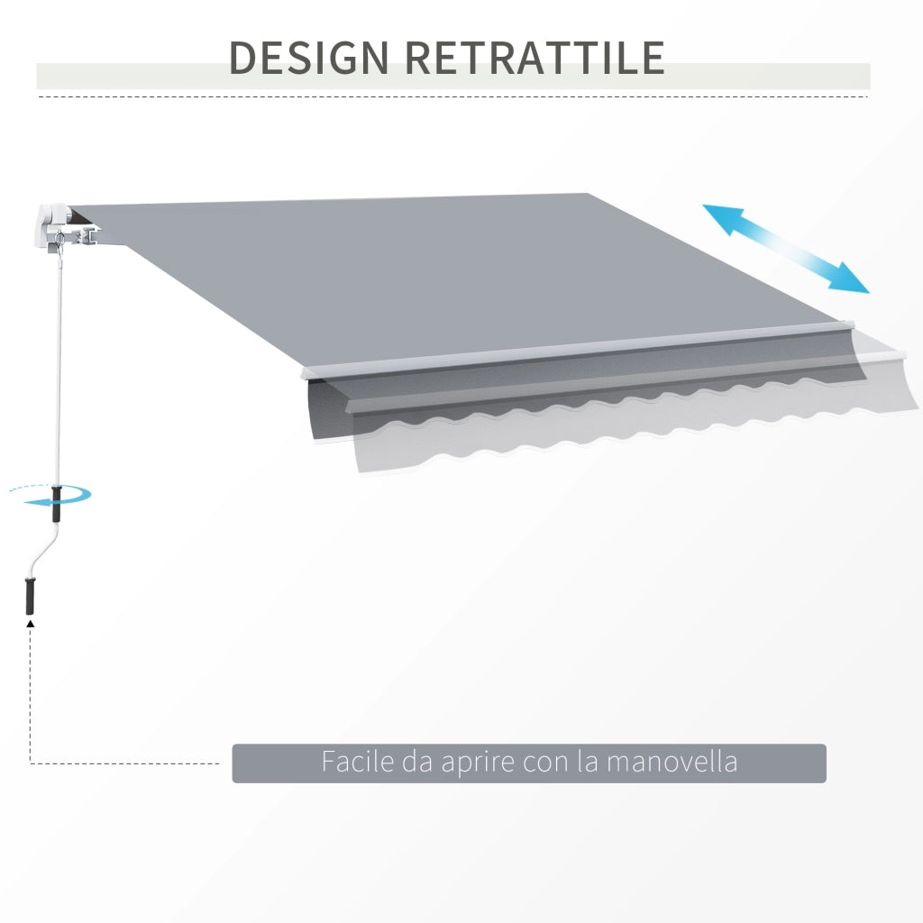 Tenda da Sole per Esterno Avvolgibile a Manovella in Metallo e Alluminio. 395x245 cm. Grigio