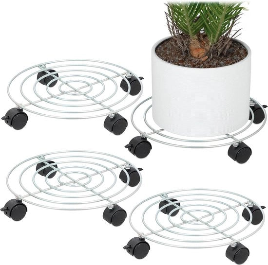 Set di supporti per piante da 4 - Ø 32 cm - Sostegno per vaso di piante con ruote - Acciaio - Rullo per piante interno - Acciaio - Qualità duratura