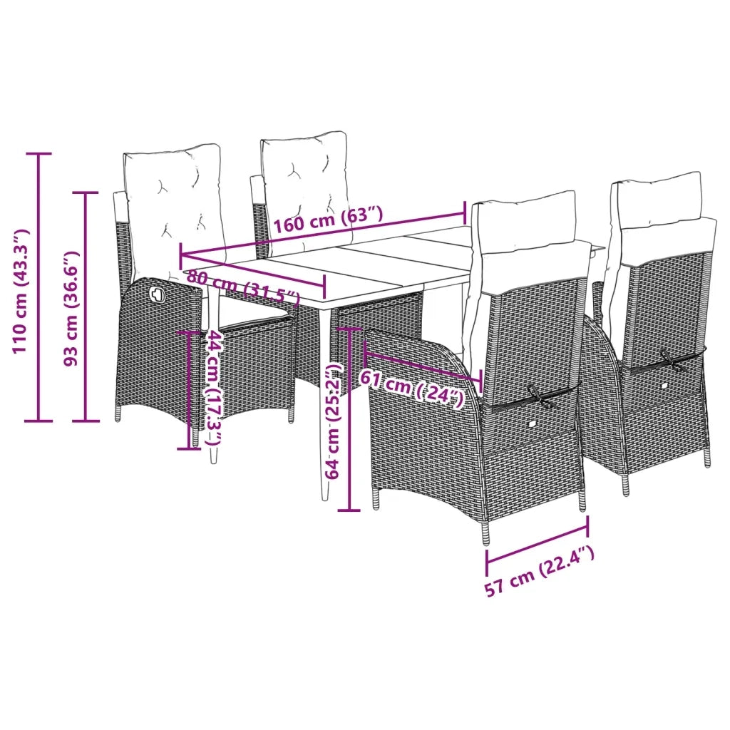 Set da Pranzo da Giardino 5 pz con Cuscini Beige in Polyrattan 3213258