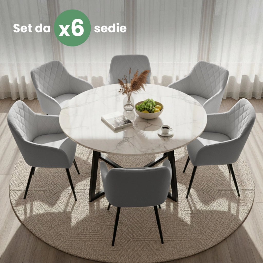 Set di 6 Sedie in velluto con cuciture a rombi VELTO Grigio gambe nere