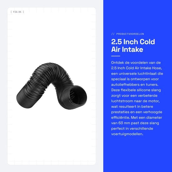Sistema di aspirazione d'aria fredda universale - Tubo in silicone flessibile - 2,5 pollici - 63mm - Accessorio auto - Miglioramento delle prestazioni motoristiche