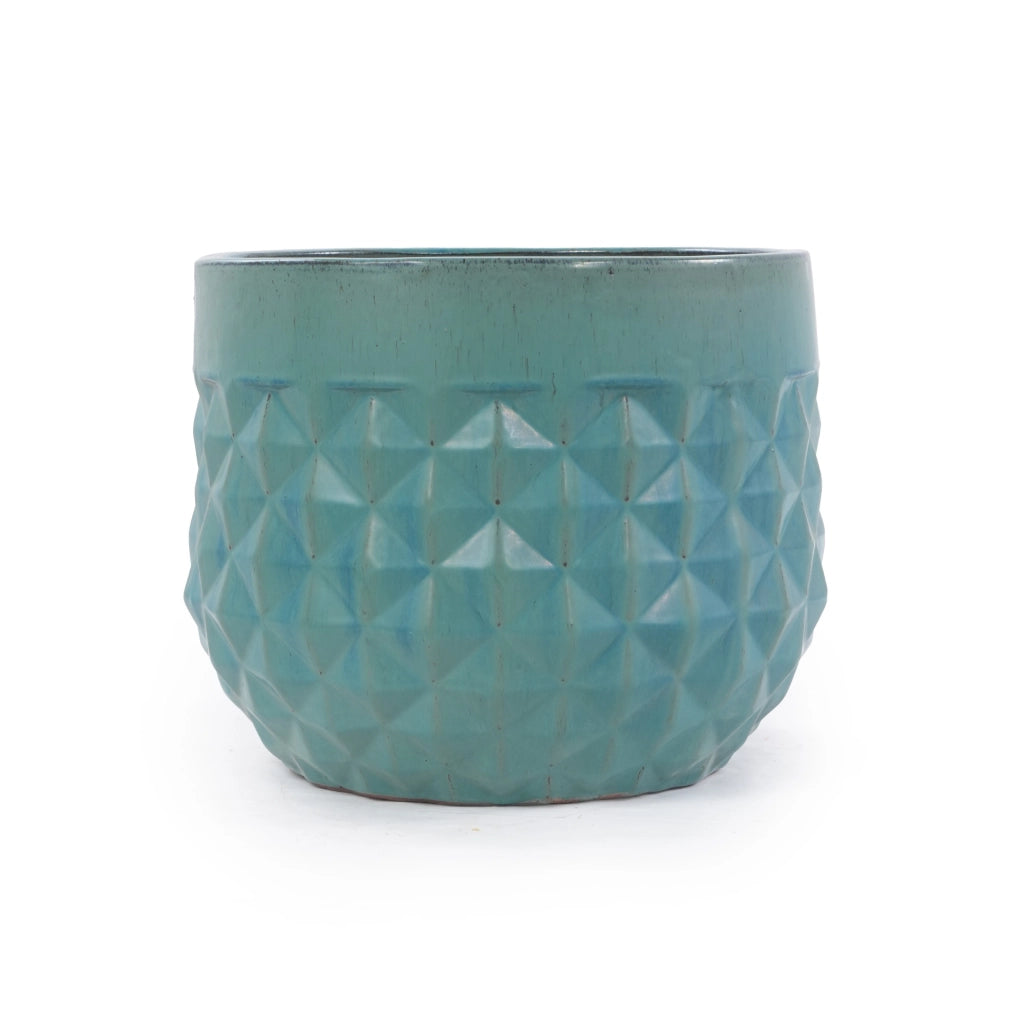 Set di 3 vasi in ceramica smaltata turchese, design geometrico, per interni ed esterni