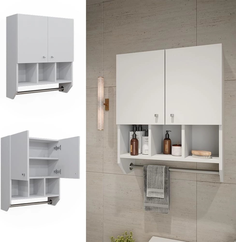 Mobile bagno Fynn, Bianco, 59.2 x 70.5 cm Pensile a 2 ante, da parete per la conservazione di accessori da bagno