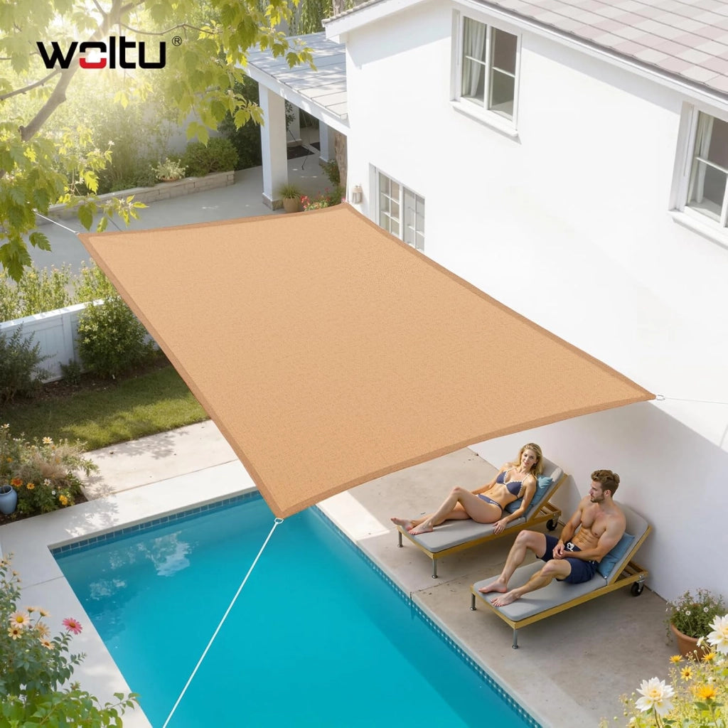 GZS1188sd9 Tenda a Vela Parasole Rettangolare Telo da Sole in HDPE Protezione Solare Respirante Anti UV Giardino Esterni Sabbia 5x7m