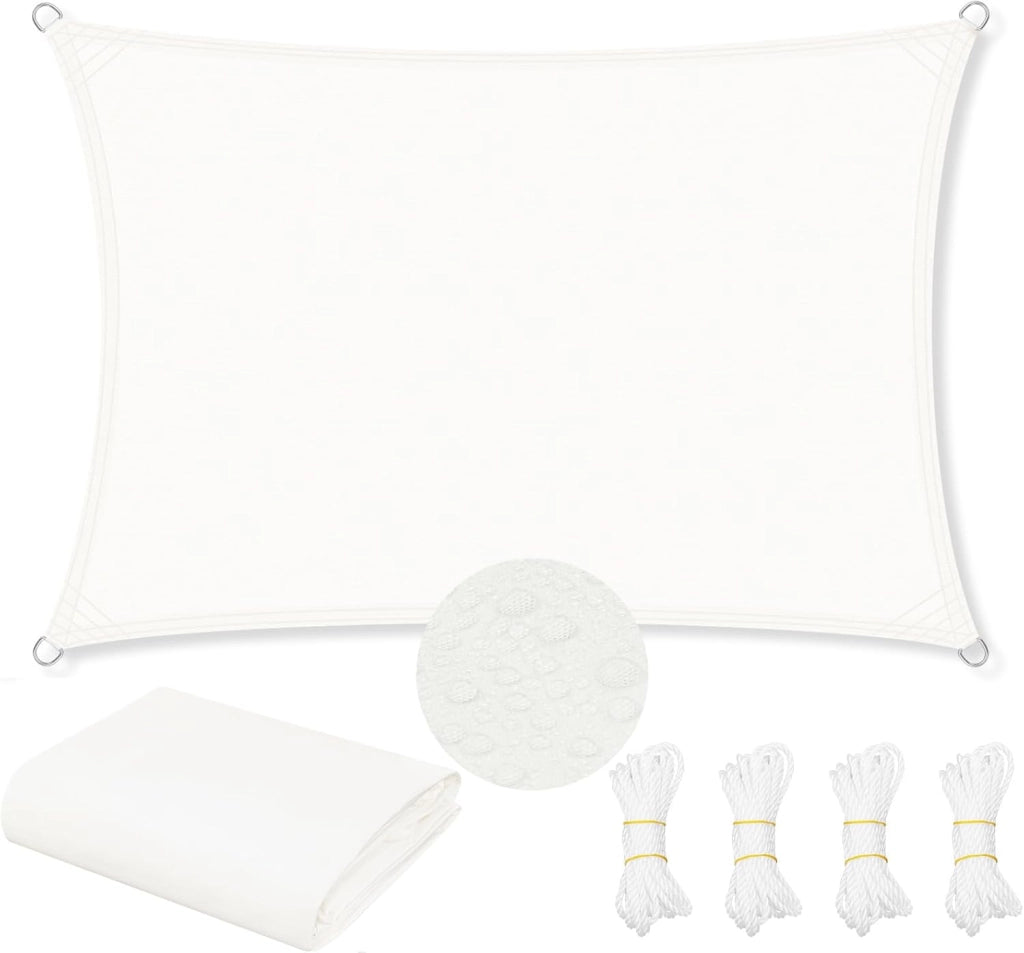 Telo Ombreggiante in PES, Poliestere 200 g/m², Vela Ombreggiante Idrorepellente, Telo Parasole per Esterni, Protezione Solare, con Anelli a D e Corde, per Balcone, Pergolato,3,5x5 m, Crema