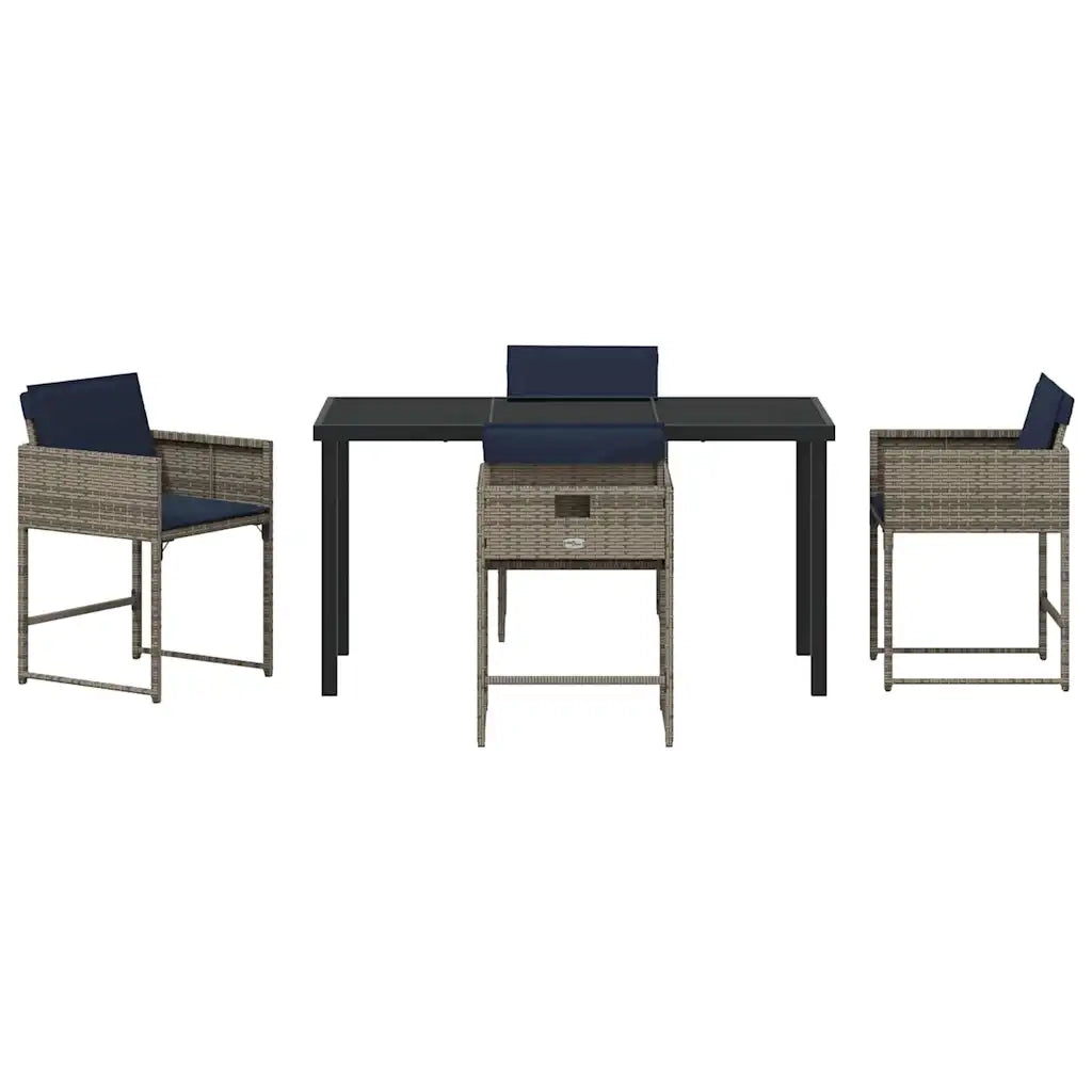 Set da Pranzo per Giardino con cuscino 5 pz | Set Salotto da Giardino Grigio polyrattan
