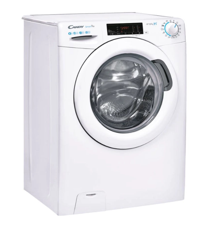 Candy cso1285t4w/1 lavatrice a carica frontale, libera installazione, 8 kg, 1200 rpm, classe b, bianco, 16 programmi, controllo remoto avanzato e contenuti extra in app (wi-fi + ble), l x p x a (cm) 60x53x85