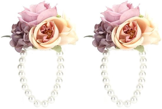 Set di Corsage Fiorito da 2 pezzi - Corsage per Damigella d'Onore - Corsage per Matrimonio - Bracciale - Corsage per Polso - Tasca per Spalla - Corsage Fiorito