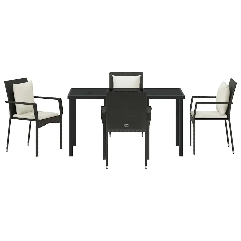 Set da Pranzo per Giardino con cuscino 5 pcs Nero polyrattan