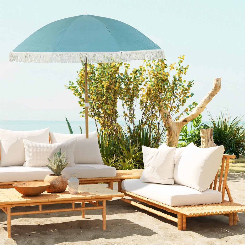 Ombrellone da giardino ¨C zephmum ¨C effetto legno, ? 170 cm, regolabile, blu chiaro