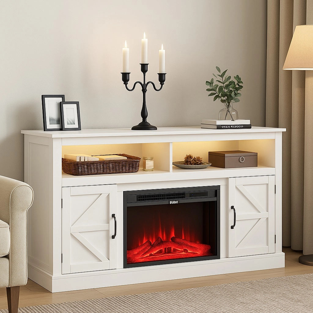 Mobile Bianco con Camino Elettrico 3D Luci RGB e Telecomando 900/1800W Moderno