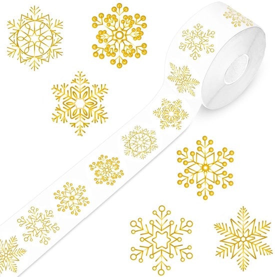 Sticker Natale 1000 pezzi - Sticker dorato - Sticker fiocco di neve - Sticker vacanza - Sticker inverno - 6 stili - Sticker natalizi