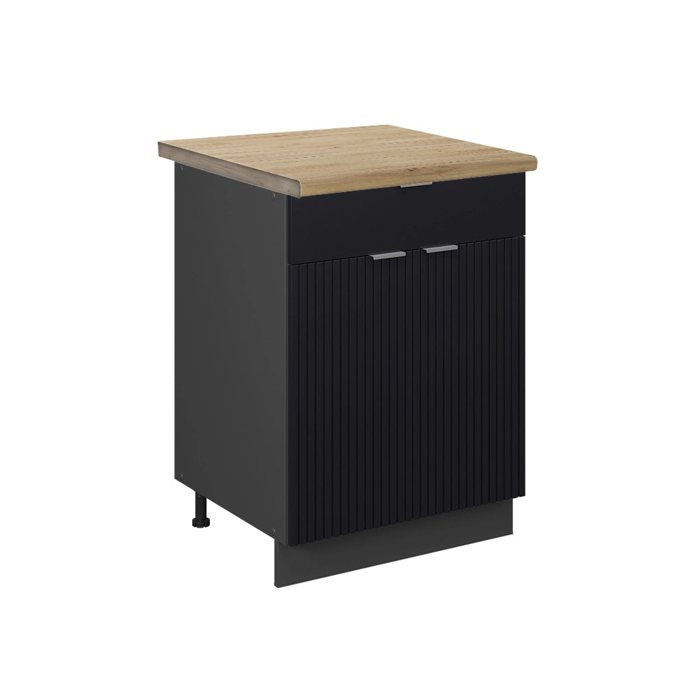 Mobiletto base per cucina Fame-Line Nero rigato/Antracite 60 cm con cassetto, PL Rovere Vicco