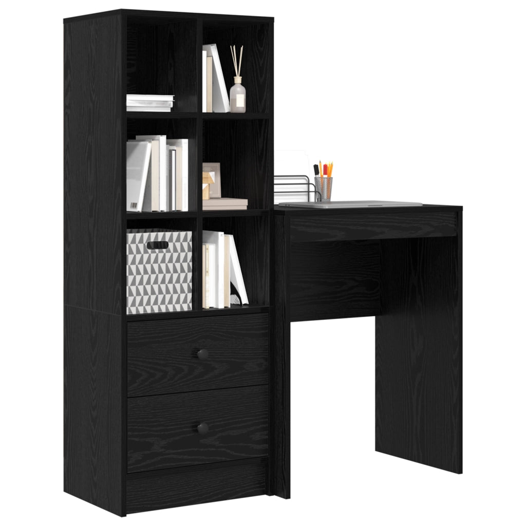 Scrivania con spazio di archiviazione in rovere nero legno ingegnerizzato