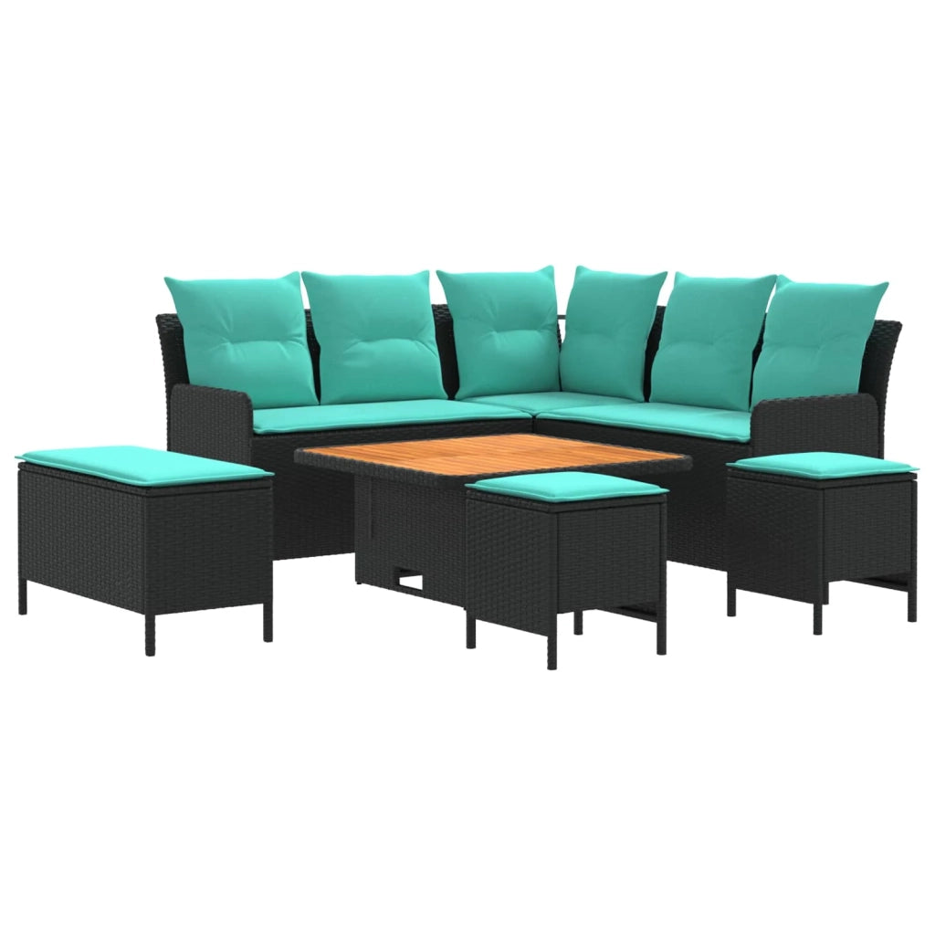 Set di Mobili con cuscino 7 pcs Nero e Turchese Rattan in PE