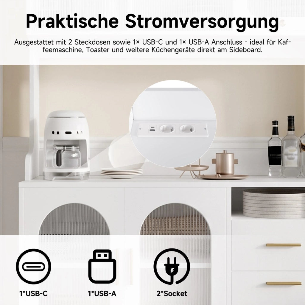 MADIA Alta 120x40x178 cm Bianco in pannello di legno con prese e USB
