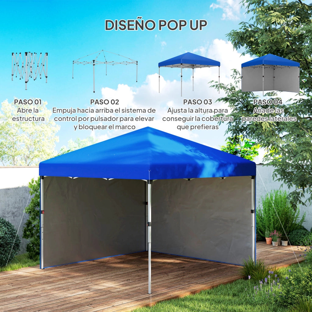 Carpa Plegable Pop-up 3x3 m con Pareti Laterali Anti-UV ¨C zephmum ¨C Blu