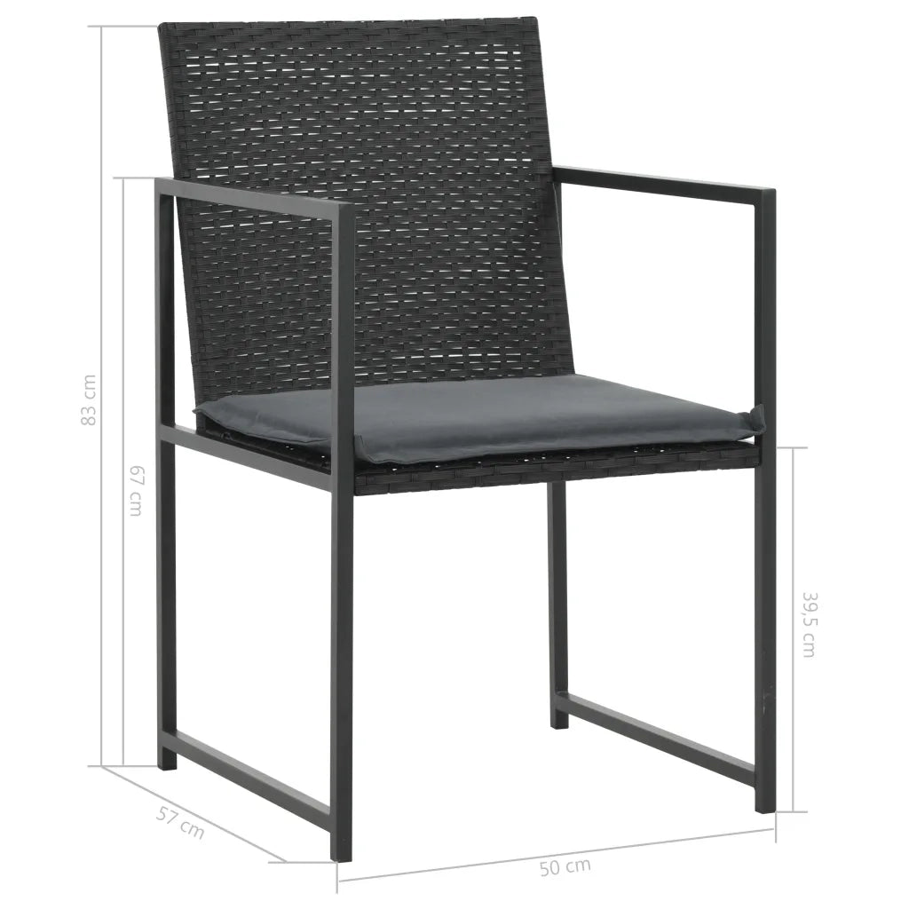 Set da Pranzo da Giardino 7 pz con Cuscini in Polyrattan Nero 44444