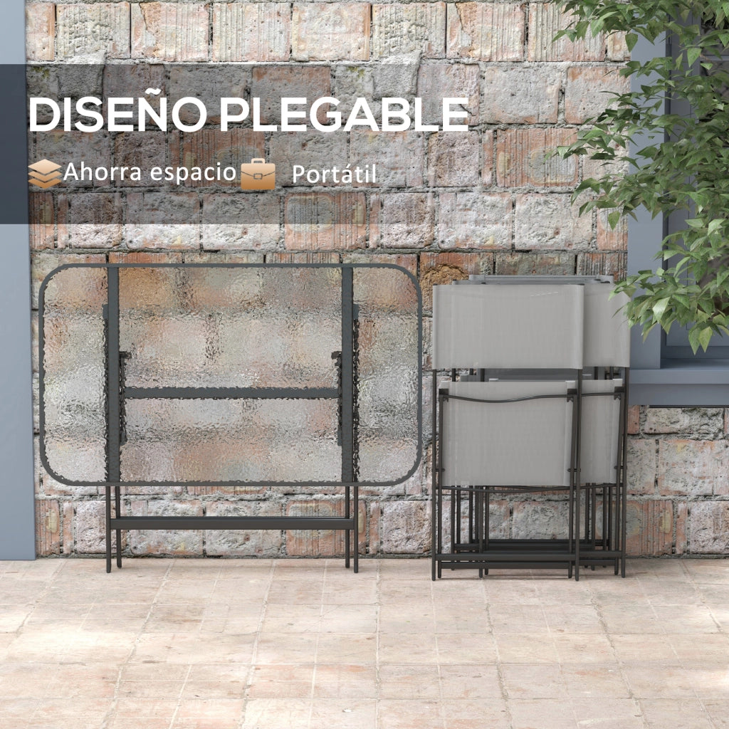 Set Tavolo e Sedie da Giardino Pieghevole ¨C Zephmum ¨C Grigio, Vetro Temperato