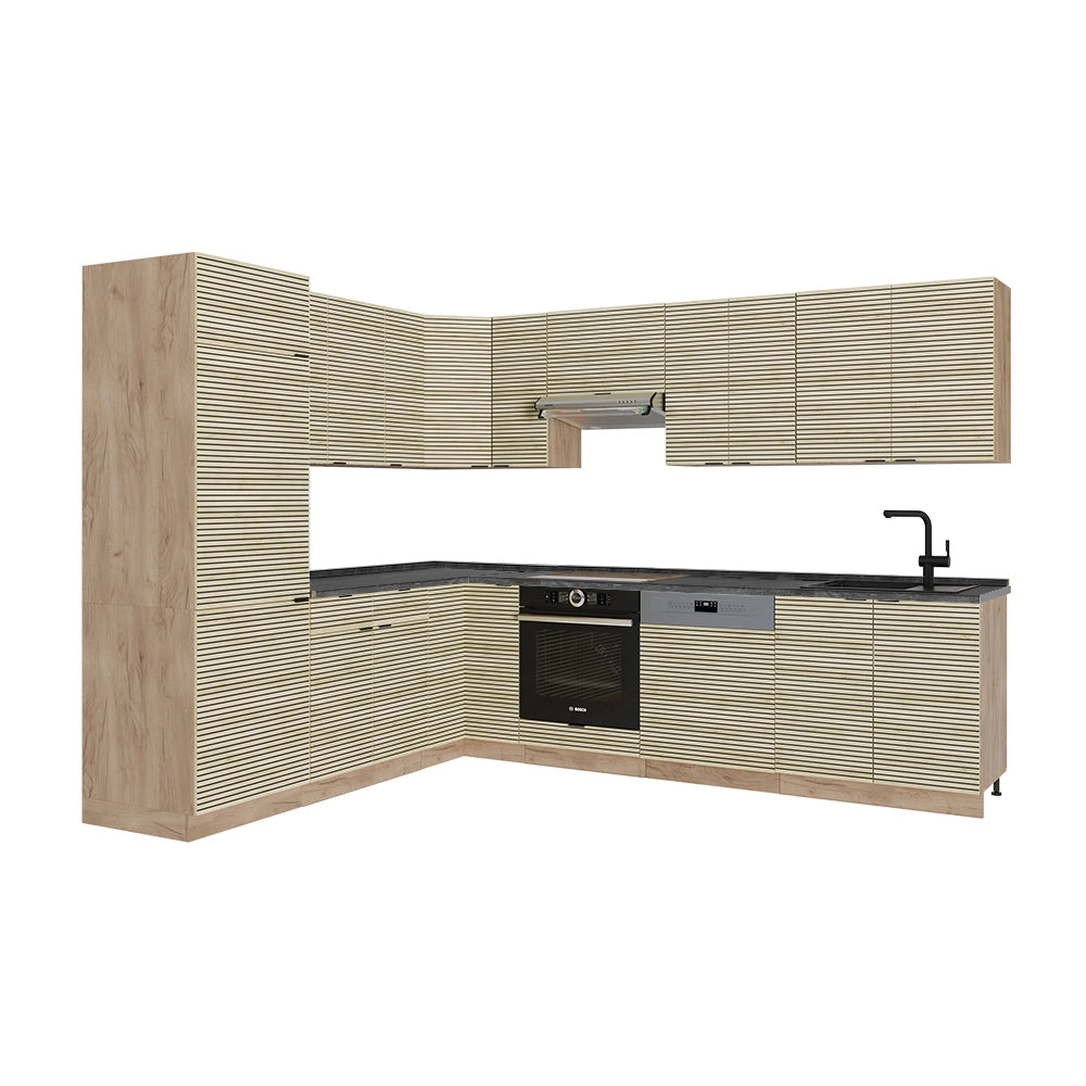 Cucina angolare completa Fame-Line Pannello in quercia/Rovere dorato 227 x 60 cm, PL Antracite Vicco