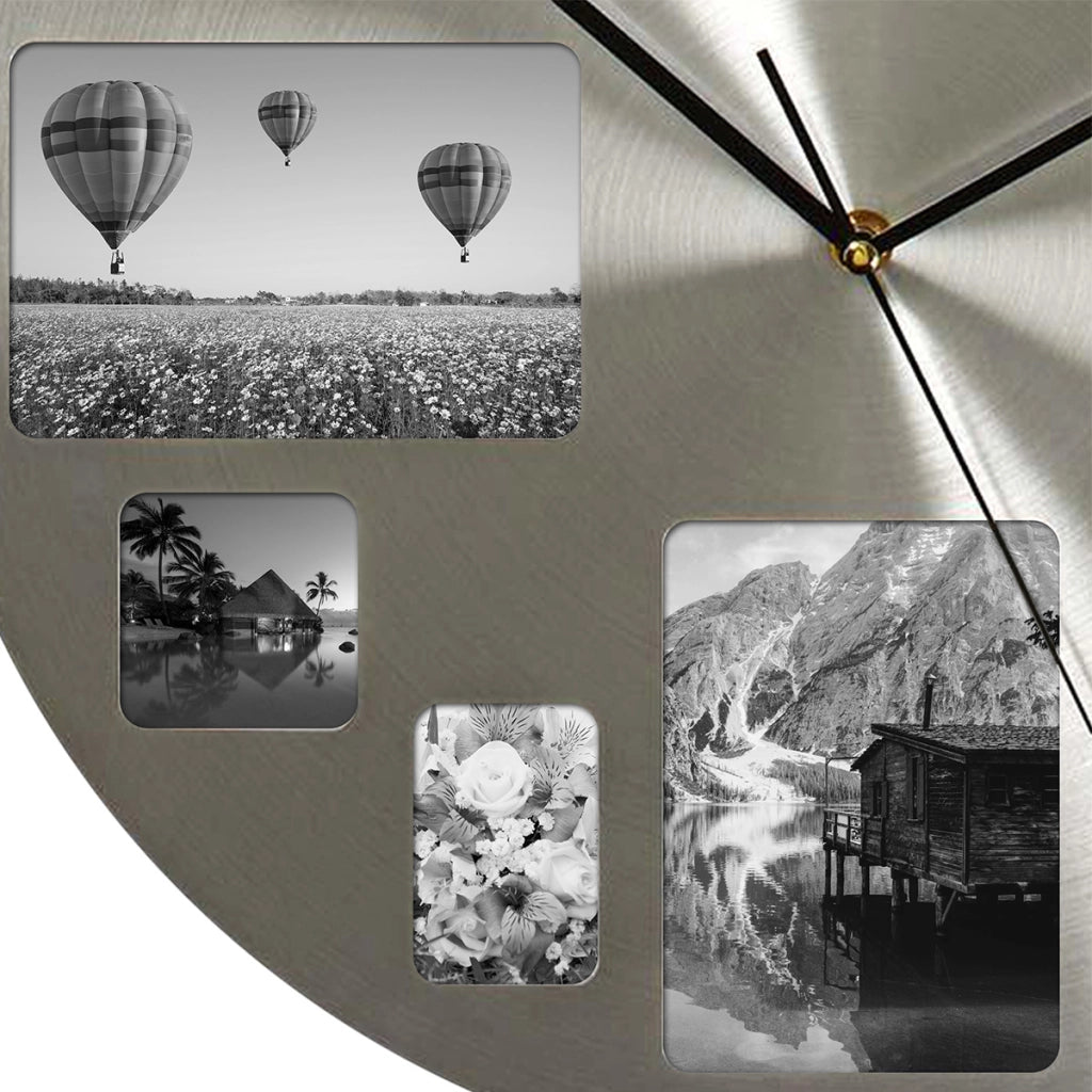 Orologio da Parete 40cm in Metallo con Cornici Foto Personalizzabili Integrate Argento Nedis