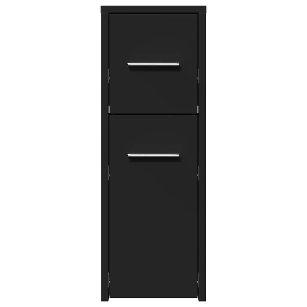 Armadietto da Bagno Stretto con Ruote Nero in Truciolato 855278